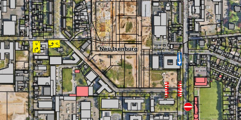 Luftbild des Straßenbauprojekts an der Frankfurter Straße zwischen Rathenaustraße und Neuhöfer Straße