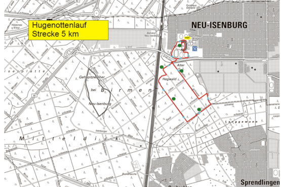 Ansicht Streckenlaufplan auf Karte 10 km Hugenottenlauf
