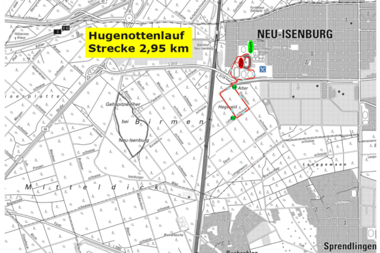 Ansicht Streckenlaufplan auf Karte 10 km Hugenottenlauf
