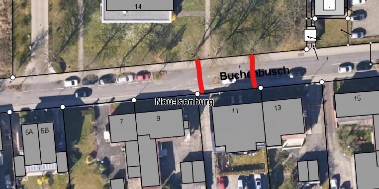 Luftbild mit Straßenausschnitt Buchenbusch