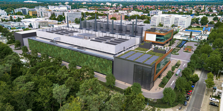 Luftbildausschnitt vom neuen Rechenzentrum vor den Toren Frankfurts