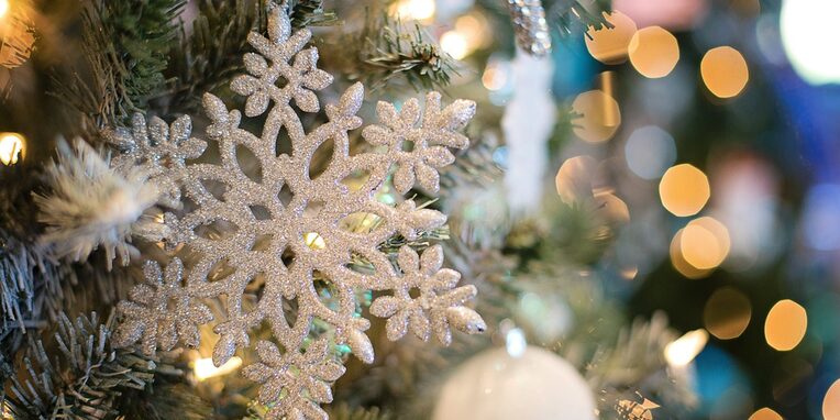 Schneeflocke, Ornamente, Weihnachtsbaum.