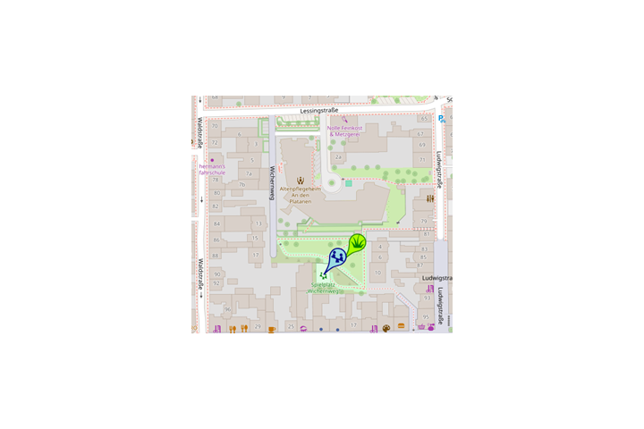 Stadtplan mit Markierung Spielplatz