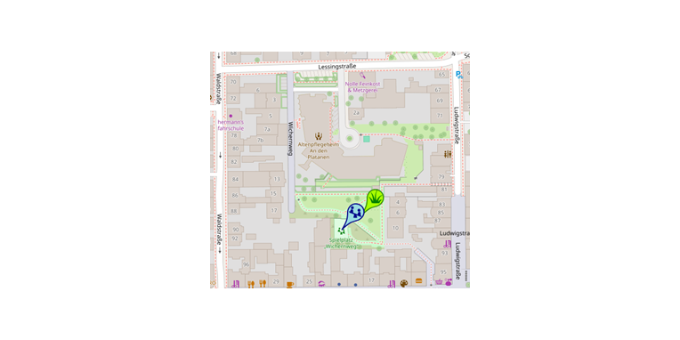 Stadtplan mit Markierung Spielplatz