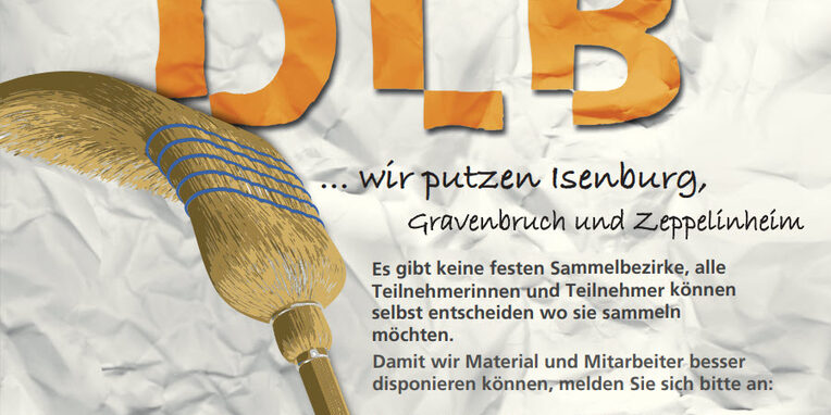 Plakat Ankündigung des Frühjahrsputz in Neu-Isenburg mit QR Code rechts unten zu weiteren Informationen