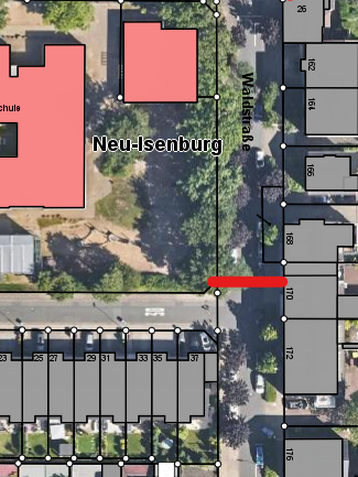 Vollsperrung zwischen Gartenstraße und Georg-Büchner-Straße ab 08. Juli  (rote Kennzeichnung)