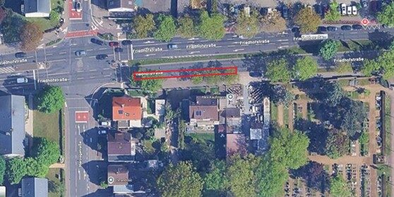 Luftbild des Bauabschnitt 1 in der Friedhofstraße in Höhe Hausnummer 55