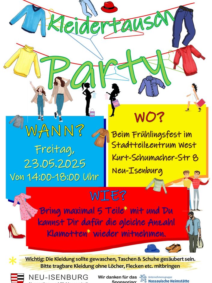 Flyer Kleidertausch beim Frühlingsfest im Stadtteilzentrum West am 23. Mai