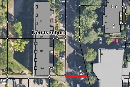 Konrad-Adenauer-Straße mit roter Markierung der Sperrung
