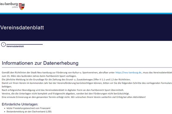 Online Vereinsdatenblatt