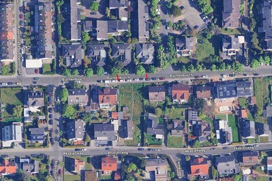 Luftbild Vollsperrung Buchenbusch ab dem 3. November 2025, die Umleitungen sind ausgeschildert