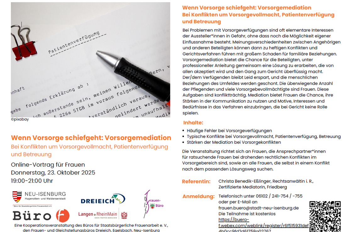 Flyer Vortrag Wenn Vorsorge schiefgeht