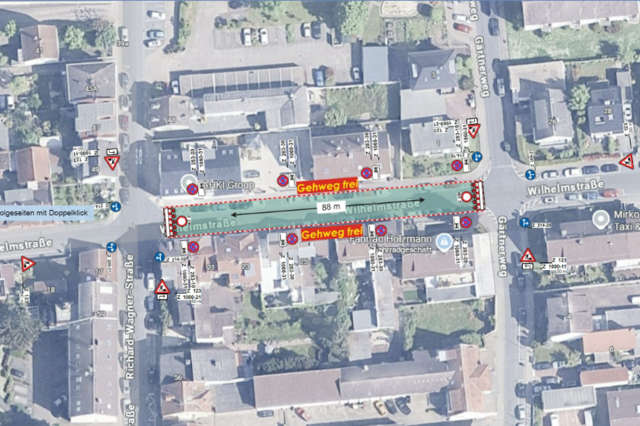 geplante Vollsperrung in der Wilhelmstraße zwischen Richard-Wagner-Straße und Gärtnerweg