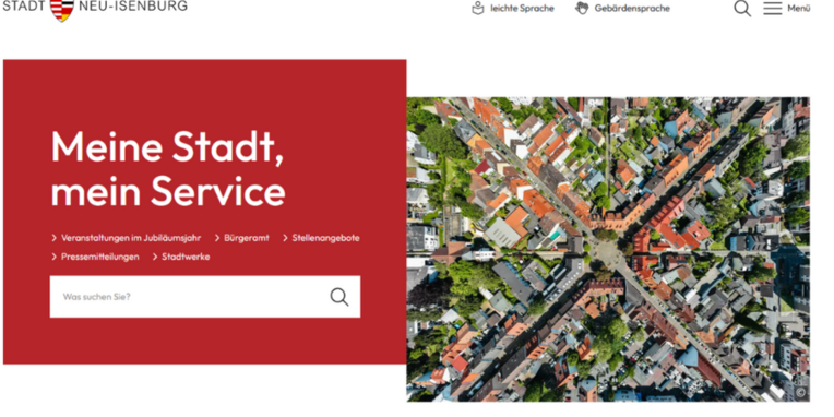 Ausschnitt der Startseite der Homepage der Stadt Neu-Isenburg