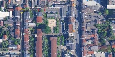 Vollsperrung Adolf-Bauer-Straße und Luisenstraße in zwei Abschnitten ab 22. September (gelbe Markierung)