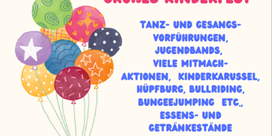 bunter Flyer zum Weltkindertag mit bunten Luftballons und bunten Fähnchen