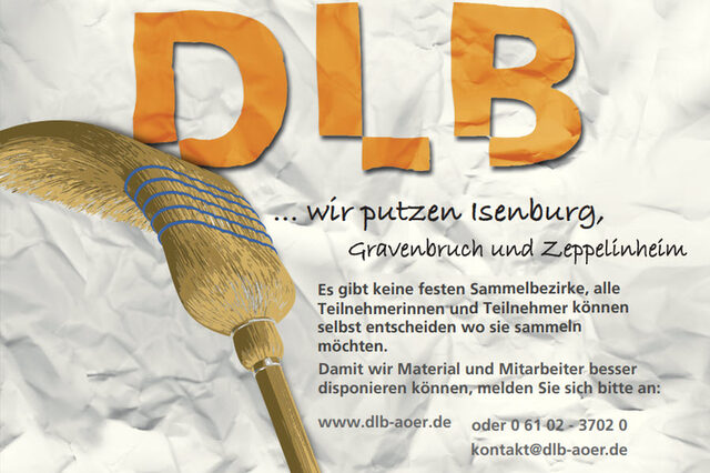 Plakat zum DLB Frühjahrsputz. Wir Putzen Neu-Isenburg am 07. März 2026 ab 9 Uhr
